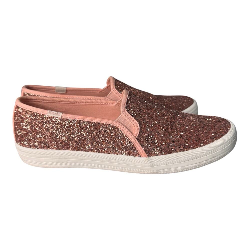 Kate Spade Keds Womens Pink Rose Gold Glitter Slip On Sneakers Sparkle Shoes 9